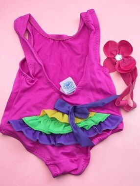 *1236 vintage swimsuit with hairband Girls 12 months